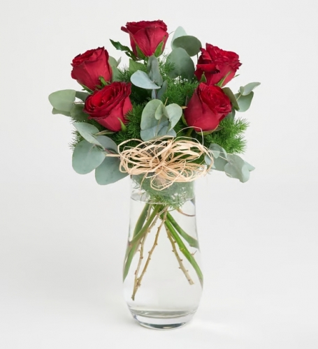 Sevgililer Günü Cam Vazoda 5`li Kırmızı Gül