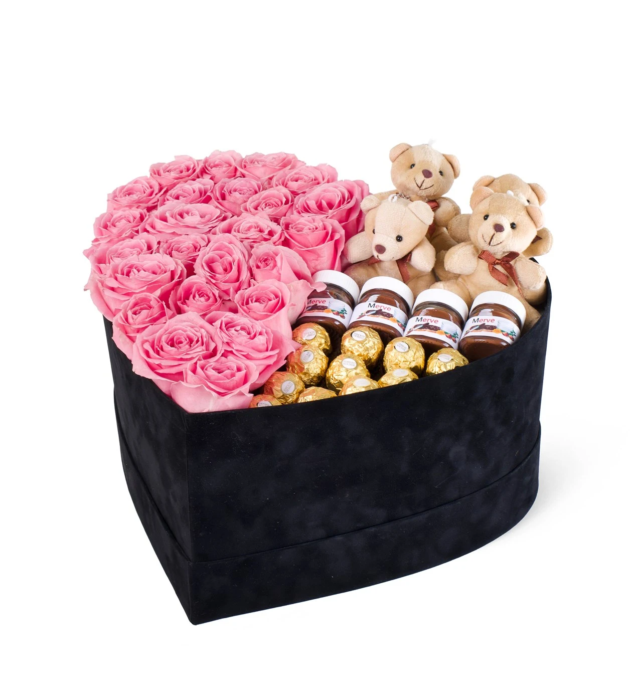 Kalp Kutuda Ayıcık ve Pembe Güller