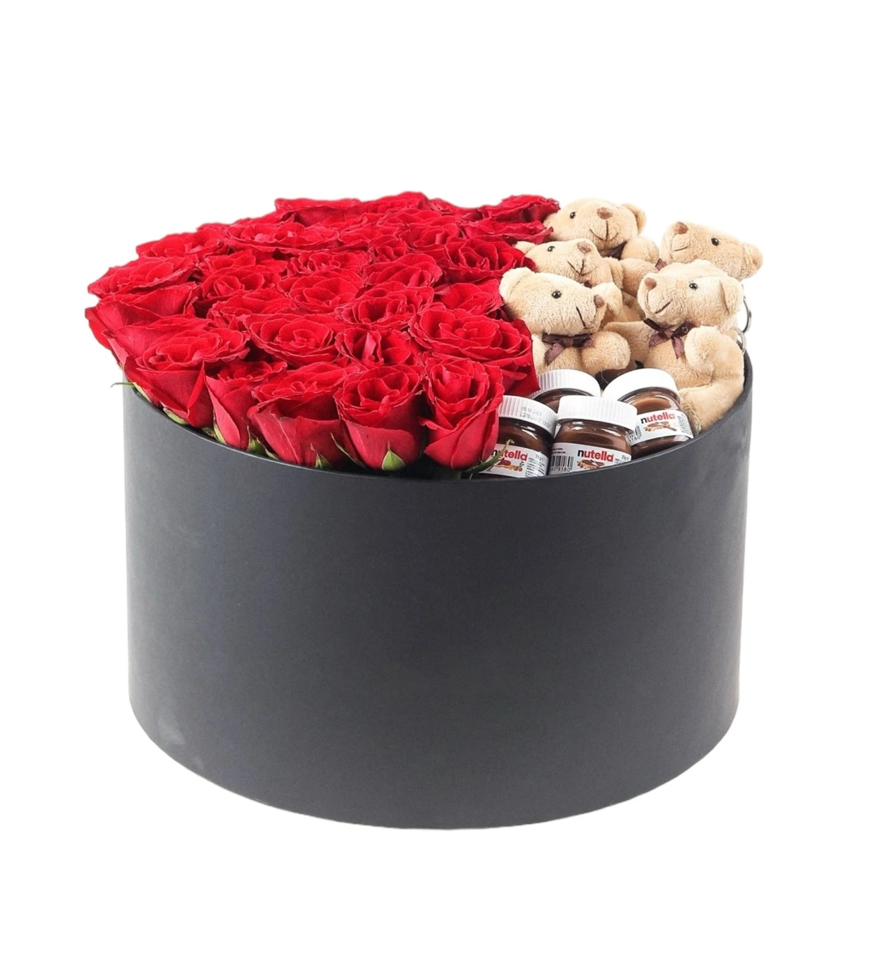 Siyah Kutuda Kırmızı Gülle Ayıcıklar ve Nutella