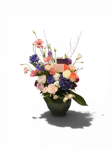 Yeşil Seramik Vazoda Premium Lisianthus & Gül Tasarım Aranjmanı